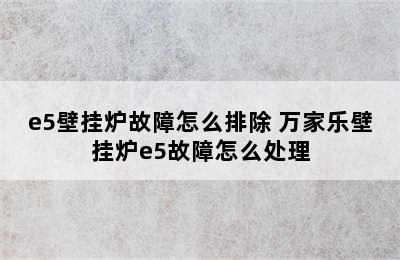 e5壁挂炉故障怎么排除 万家乐壁挂炉e5故障怎么处理